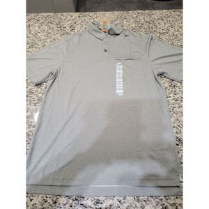 Duluth Trading Co Polo Gray Shirt Mens Relaxed Fit Short Sleeve Zip Pocket Small